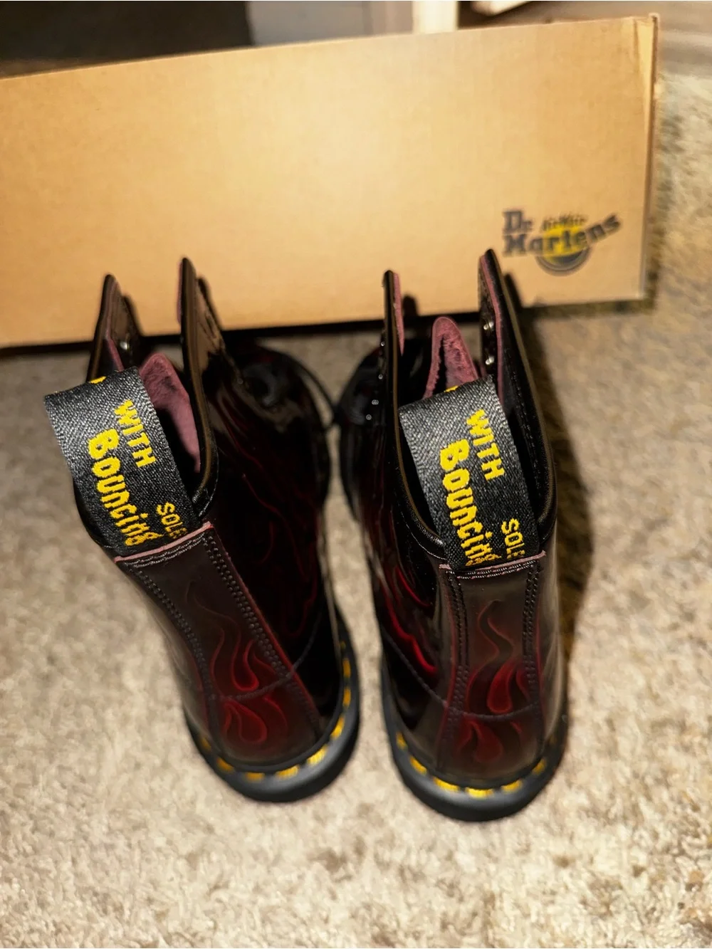 Dr. Martens Men's Burgundy and Black Flame Leather Boots